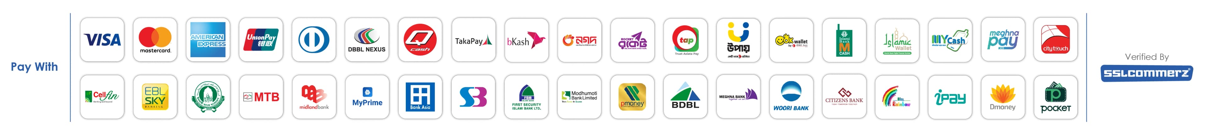 Accepted payment methods including cards and mobile banking